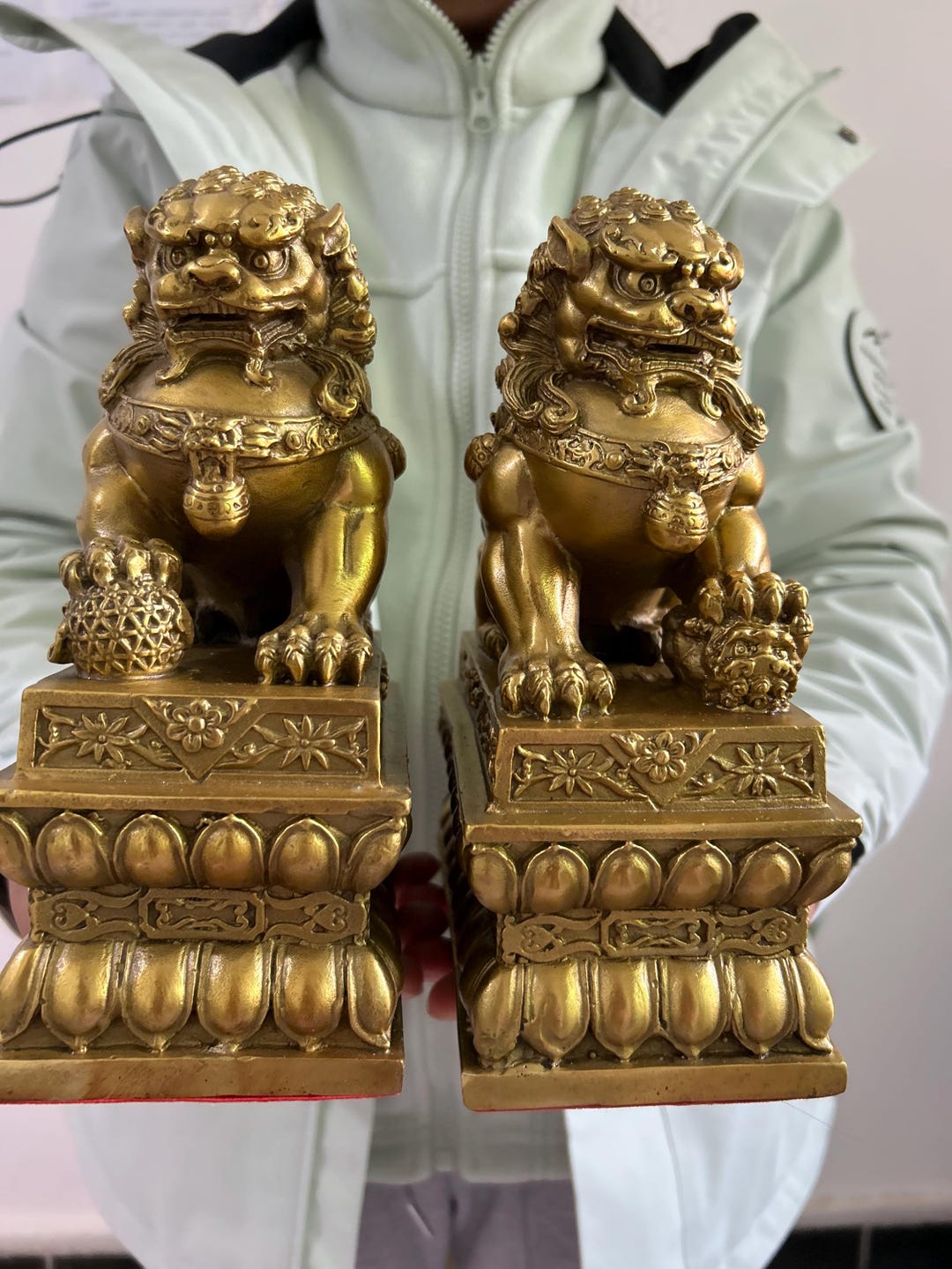 Brass Feng Shui Lion Statues Pair Chinese Guardian Foo Dogs Home Office ...