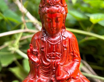 Solid Wood Carved Kwan-yin Guan Yin Boddhisattva Goddess Statue Meditation Zen Decor  Wood Cypress carving God of Wealth Protect Safety