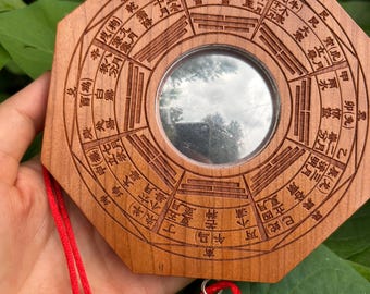 Feng Shui Decor Peach Wood Bagua Mirror Family Absorb Blessings for Protection Against Passive Negative Energy Ward Off Evil Spirits decor