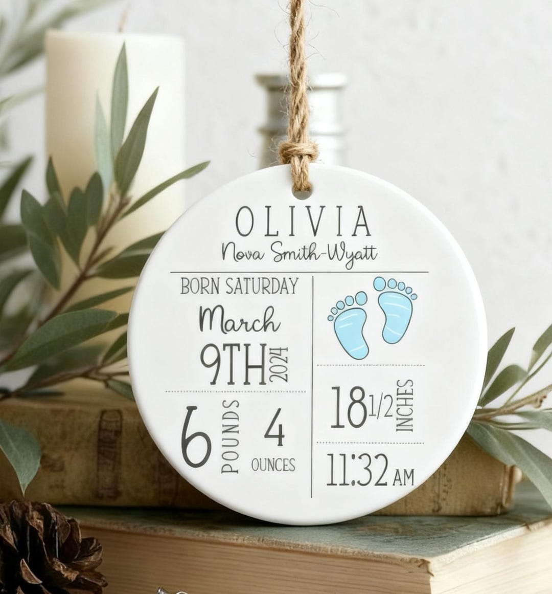 Personalized Birth Announcement Ornament, Custom Newborn Baby Birth ...