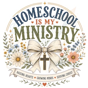 Christian Homeschool Mom PNG, Homeschool Is My Ministry, Faith-Based Teacher Design, Christian Mama PNG, Retro Floral Bow Cross image 1