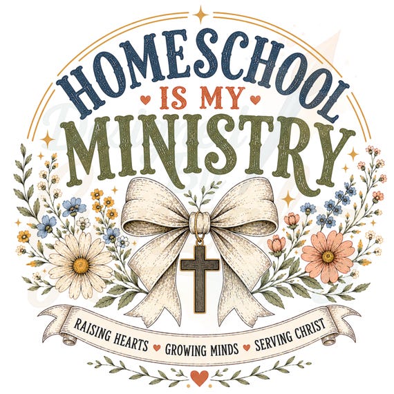 Christian Homeschool Mom PNG, Homeschool Is My Ministry, Faith-Based Teacher Design, Christian Mama PNG, Retro Floral Bow Cross