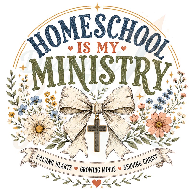 Christian Homeschool Mom PNG, Homeschool Is My Ministry, Faith-Based Teacher Design, Christian Mama PNG, Retro Floral Bow Cross image 1
