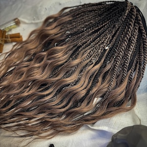 Black brown ombré dreadlocks extensions with long loose ends, curly dreads, full set of dreads