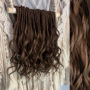 Brown dreadlocks extensions with long loose ends, wavy dreads, curly dreadlocks extensions, synthetic wig