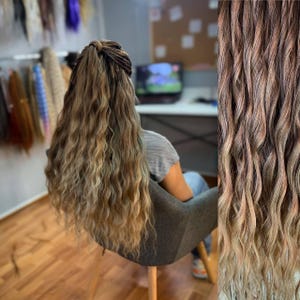 Brown ombre dreadlocks with curly loose ends, wavy dreadlocks, full set of dreads, synthetic wig