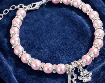 Gepersonaliseerde parelhalsband met strass initiaal, sieraden voor kleine rassen