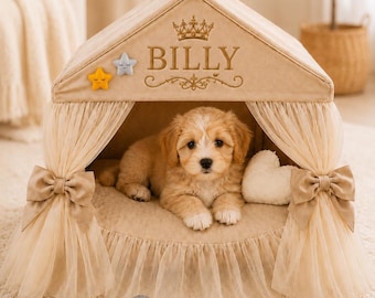 Personalized Puppy House Bed, First Puppy Gift, Velour Small Dog Tent with Name