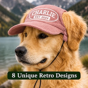 Personalized Dog Baseball Cap, Retro Embroidered Corduroy Dog Hat, Small Medium Large Dogs