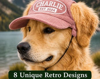 Personalized Dog Baseball Cap, Retro Embroidered Corduroy Dog Hat, Small Medium Large Dogs