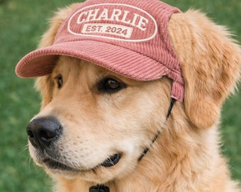 Personalized Dog Baseball Cap, Retro Embroidered Corduroy Dog Hat, Small Medium Large Dogs