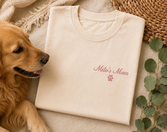Embroidered Dog Mom Shirt, Custom Pet Mom T-Shirt, Personalized Dog Lover Tee, Pet Mom Gift, Embroidered Name Shirt