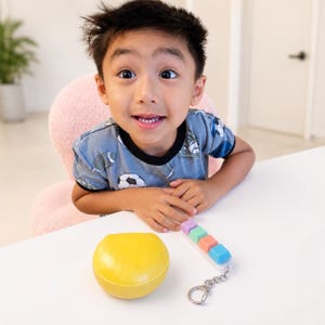Kawaii Pastel Keyboard Click Fidget Keychain and Mini Bread Squishy Bundle