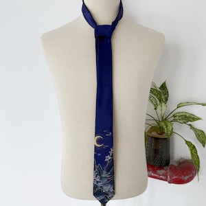 Chic Moon Print Navy Wedding Necktie,Uniform Tie,Prom Wear,Party Tie,Halloween Uniform Tie,Boho Necktie,Groomsmen Gift,Gift For Father