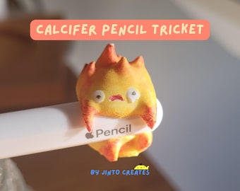 Hand Painted Calcifer Pen & Pencil Accessories for DnD, School or Work! | Howls Moving Castle Art