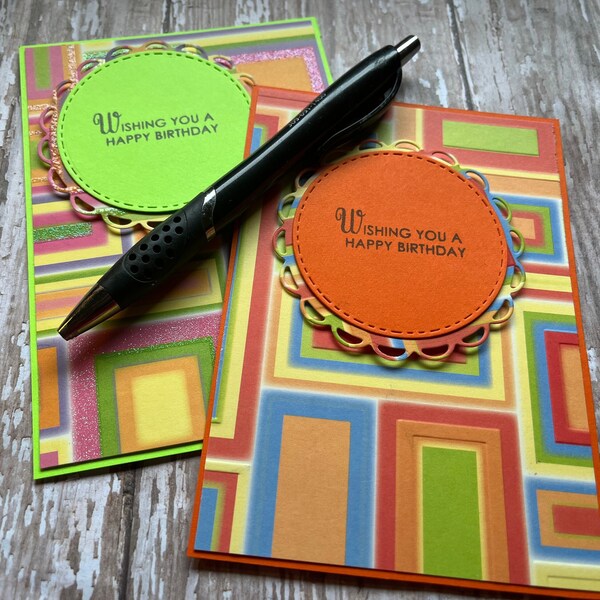 Birthday cards, assorted set, colorful, embossed, sparkly, geometrical.