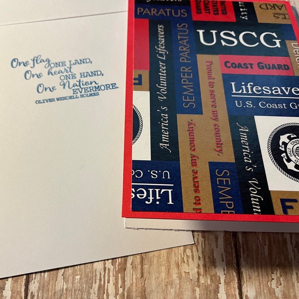 US Coast Guard Academy note card set handmade. Patriotic, Americana stationary for Veteran thank you, military birthday