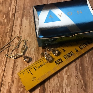Vintage Avon Rhinestone Teardrop Necklace and Pierced Earrings Set