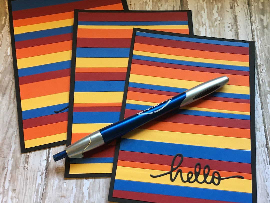 Hello Note Card Handmade Hello Note Cards: Rainbow Stripe Greeting Card Set - Etsy