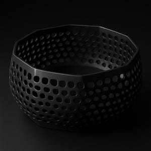 3D Printed Geometric Catch-All Bowl: Matte Black Desk Organizer, Handmade in Japan