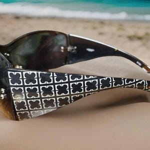 Vintage Enrico Biaggi Sunglasses Y2K Shield Lizard White Snake Print Purple Lens Biaggi - Etsy main image 2