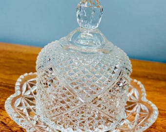 Vintage Avon Fostoria Crystal Butter Dish – Starburst Diamond Pattern