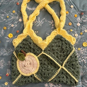 Yellow apple crochet bag whimsical handmade lined purse cute fruit aesthetic