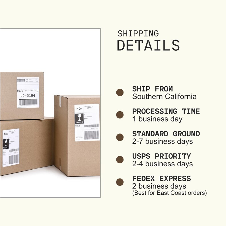 three cardboard boxes, each with shipping labels and details, indicating that they are being shipped from Southern California.