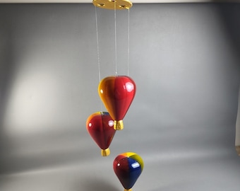 Vintage Rainbow Hot Air Balloon Ceramic Mobile Figurines Hanging Decor Set Of 3