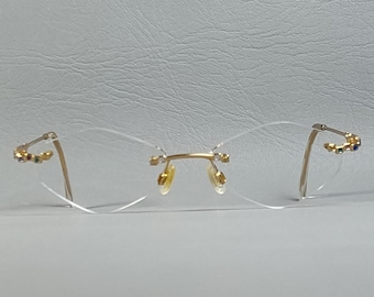 Vintage 90s Cazal Gold Rimless Hexagon Eyeglass Frames  MOD. 424  COL. 971 READ