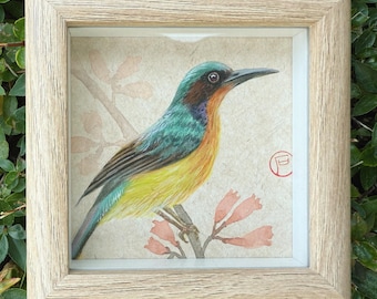 芸術的な鳥と竹のアンティークのオリジナル中国シルク絵画 - Etsy 日本