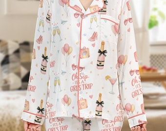 Pijamas Oh Sip It's A Girl's Trip: pijamas para despedida de soltera, conjunto de pijama a juego