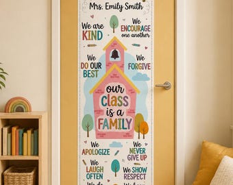 Personalized Linen Door Tapestry: Classroom Rules Banner, Schoolhouse Community Decor