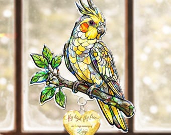 Cockatiel Suncatcher Memorial Gift Personalized Charm Bird Window Hanging Decor