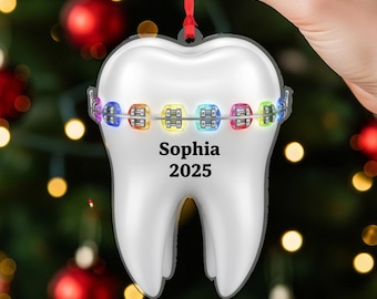 Personalized Acrylic Tooth Ornament: Braces Design, Dentist Gift