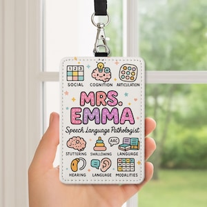 SLP Badge Holder for Women, Speech Language Pathologist ID Tag, Custom Name Lanyard, Cute AAC Therapist Gift, slp Accessory, Cute id