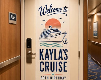 パーソナライズされたクルーズ船ドア用ポリエステルリネンタペストリー、誕生日レトロ航海船キャビンバナー