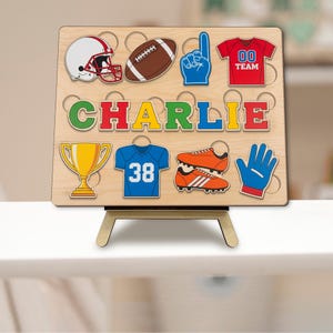 Personalized Football Puzzle: Custom Name Wooden Toy, Educational Gift