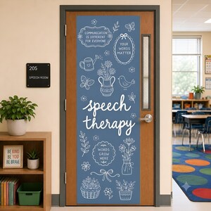 Speech Therapy Polyester Linen Tapestry, Floral Classroom Door Decor Blue Jean