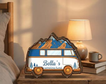Personalized Piggy Bank: Camping Fund Savings Bank, Camper Van Design