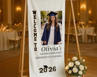 Custom Graduation Photo Banner Personalized Party Welcome Sign Class 2026 Decor
