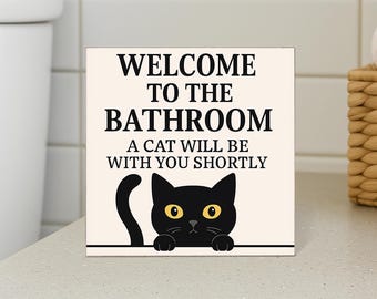 Funny Black Cat Bathroom Sign: Cat Lover Humor Decor