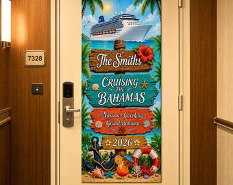 Cruise Polyester Linen Wall Tapestry,  Family Tropical Cruise Ship Bahamas Nautical Door Decor