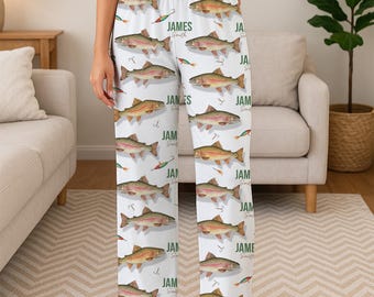 Pantalones de pijama personalizados para pescadores – Pantalón de pijama con nombre personalizado, regalo único para pescadores