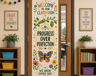 Growth Mindset Door Tapestry, Polyester Linen Classroom Banner, Back To School Decor