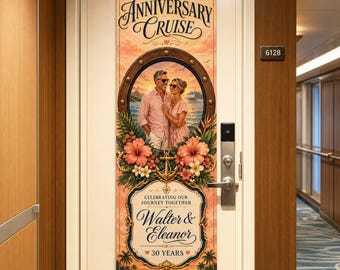 Personalized Cruise Door Tapestry: Anniversary Photo Couple Tropical Cabin Banner