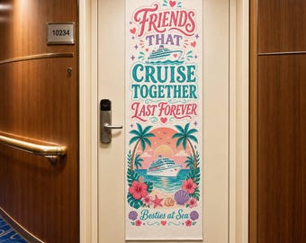 Cruise Door Polyester Linen Tapestry, Friends Retro Tropical Ship Cabin Banner