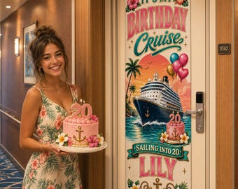 Personalized Cruise Polyester Linen Tapestry, Retro Tropical Ship Cabin Door Banner, Birthday Party Decor