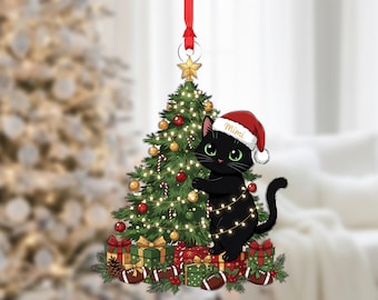 Personalized Black Cat Ornament: Custom Christmas Tree Decoration