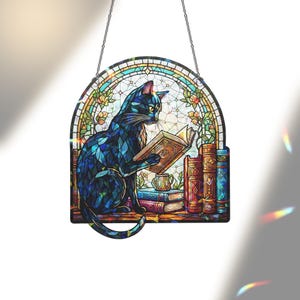 Holographic Black Cat Suncatcher: Stained Glass Style Acrylic Window Hanging